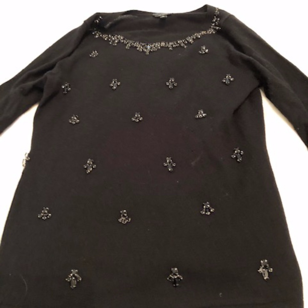 Black Cashmere Sweater with Beading